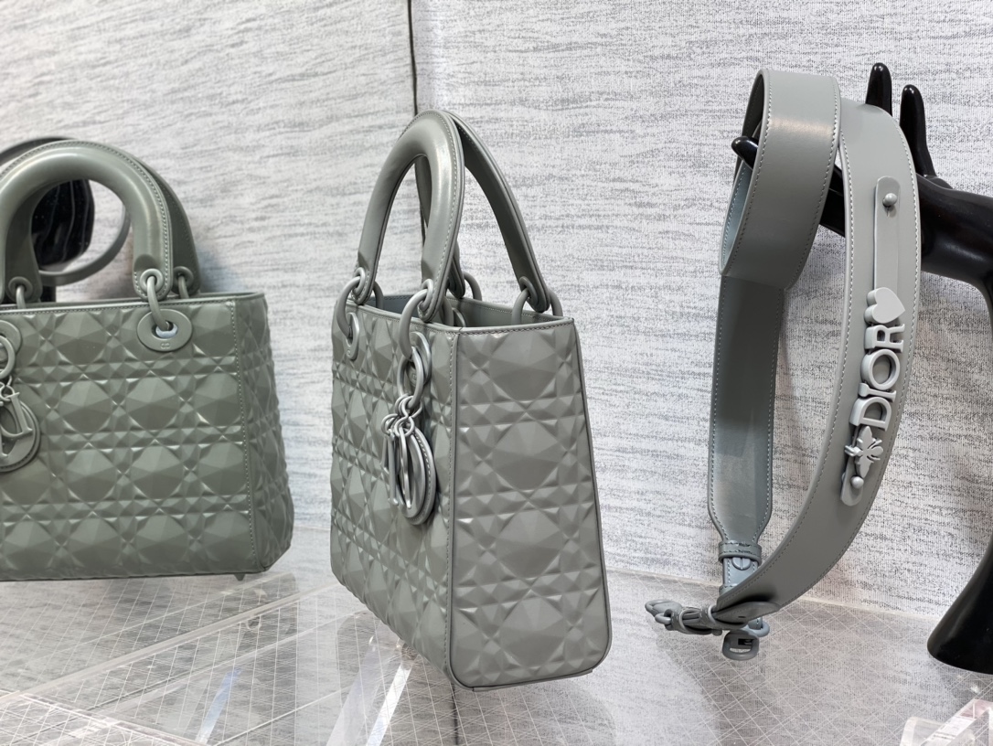 Small Lady Dior My ABCDior Bag Gray Cannage Calfskin with Diamond Motif